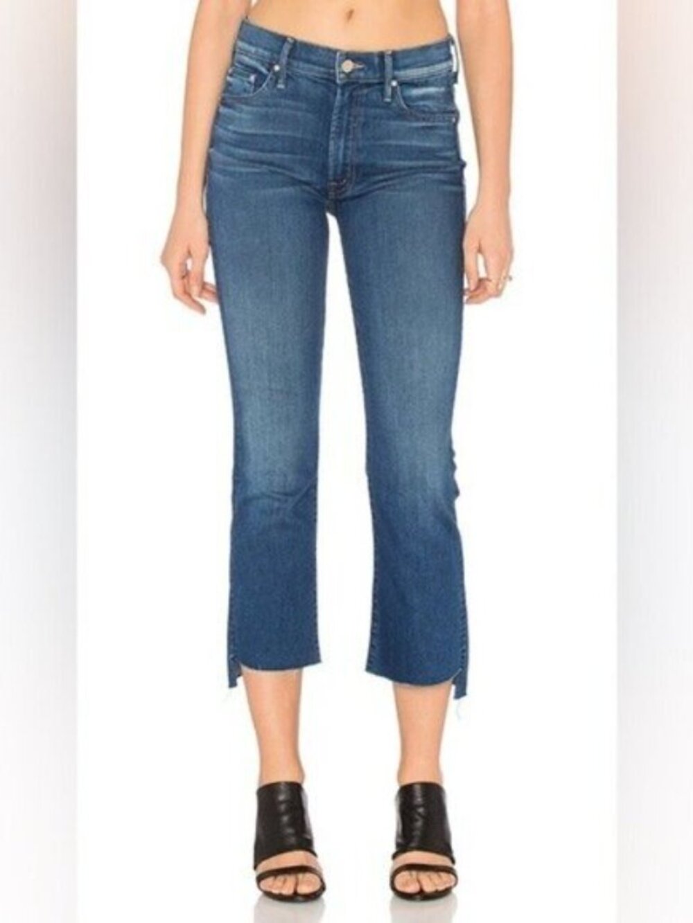 MOTHER The Looker Insider Crop Step Fray Jeans Blue Moon Size 25 High Rise
